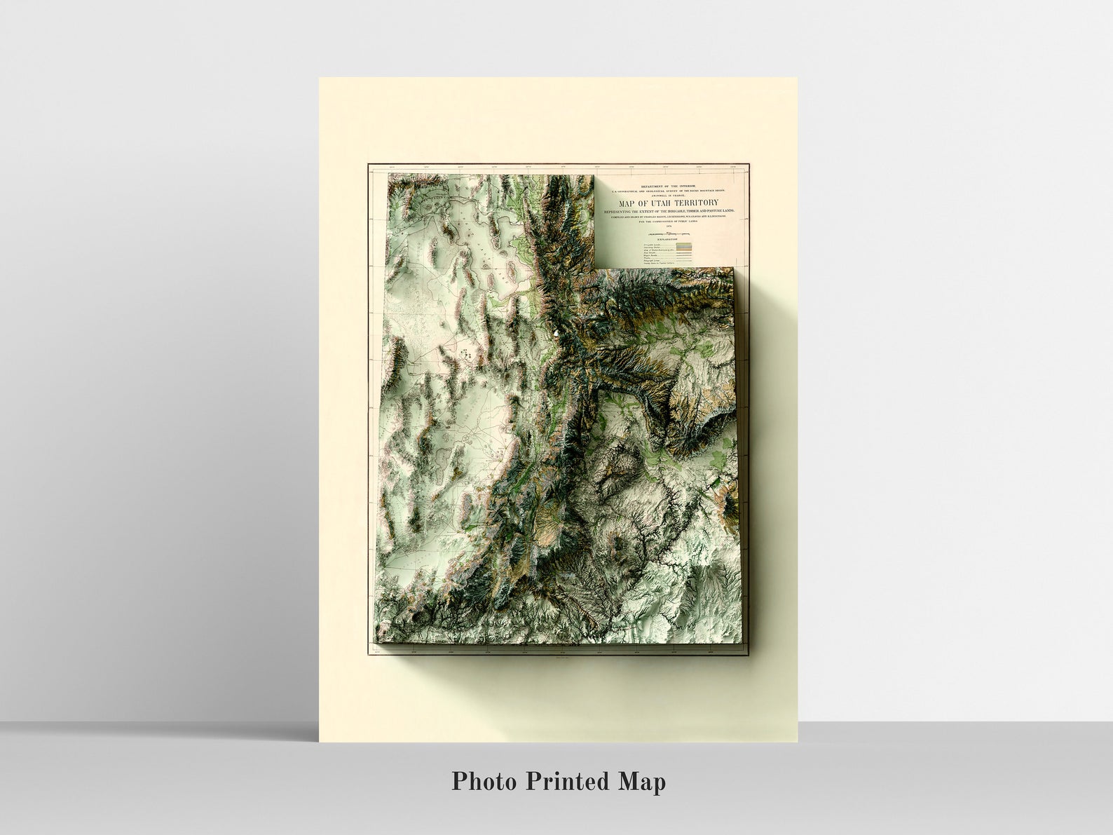 Utah (USA) Shaded relief map print, highlighting topography. Ideal for home decor and geography lovers