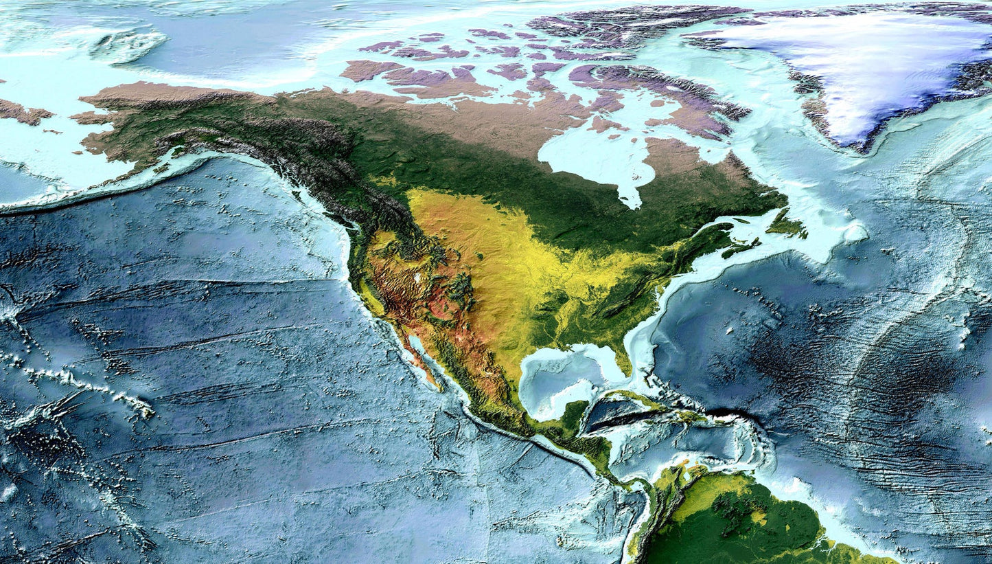 Detailed close-up of a Pacific Ocean, Ring of Fire relief map, showcasing textured topography and geographic contours