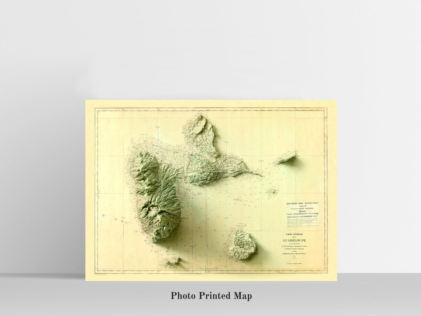 Guadeloupe (France) Shaded relief map print, highlighting topography. Ideal for home decor and geography lovers
