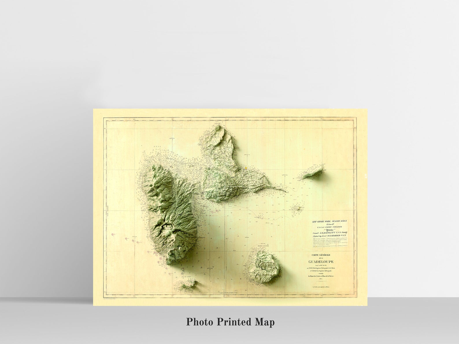 Guadeloupe (France) Shaded relief map print, highlighting topography. Ideal for home decor and geography lovers