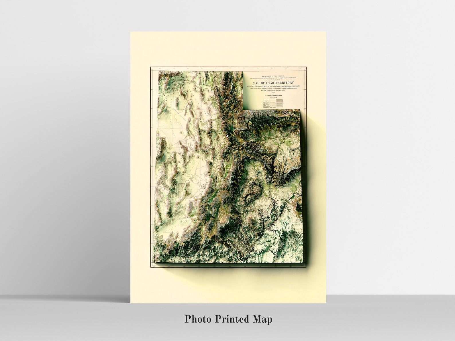 Utah (USA) Shaded relief map print, highlighting topography. Ideal for home decor and geography lovers