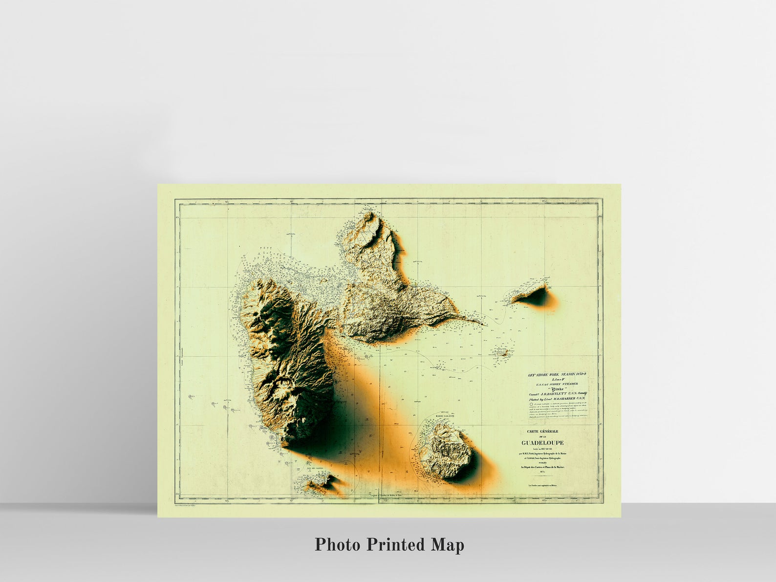 Guadeloupe (France) Shaded relief map print, highlighting topography. Ideal for home decor and geography lovers