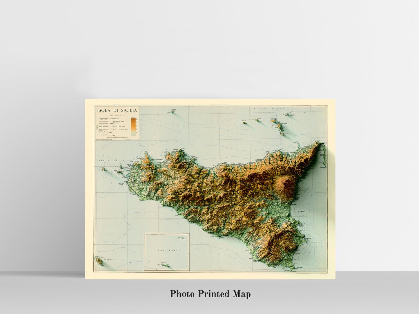 Sicily (Italy) Shaded relief map print, highlighting topography. Ideal for home decor and geography lovers