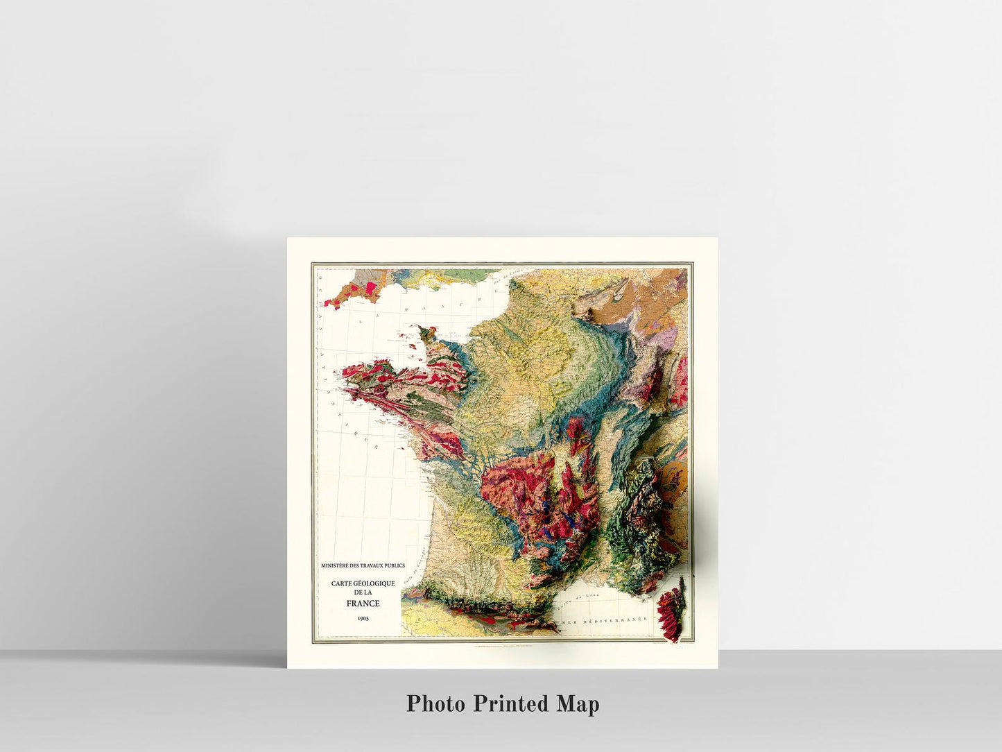 France Shaded relief map print, highlighting topography. Ideal for home decor and geography lovers