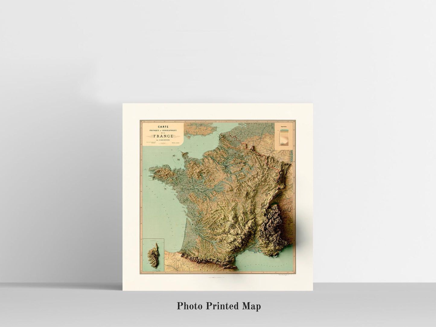 France Shaded relief map print, highlighting topography. Ideal for home decor and geography lovers