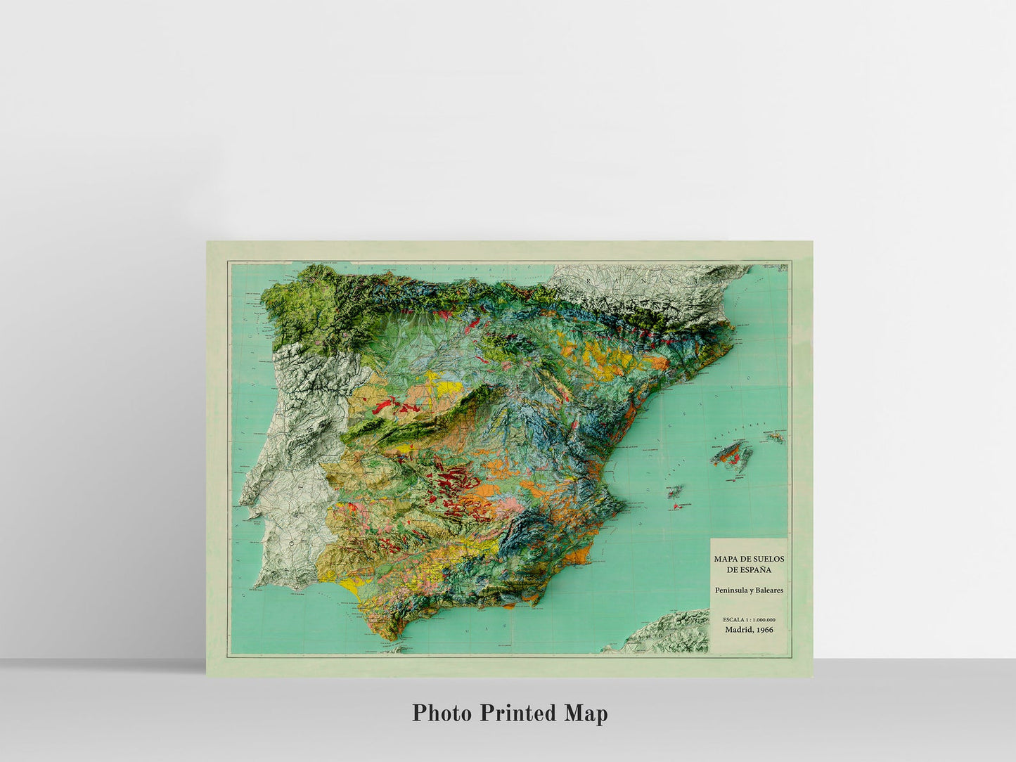 Spain Shaded relief map print, highlighting topography. Ideal for home decor and geography lovers