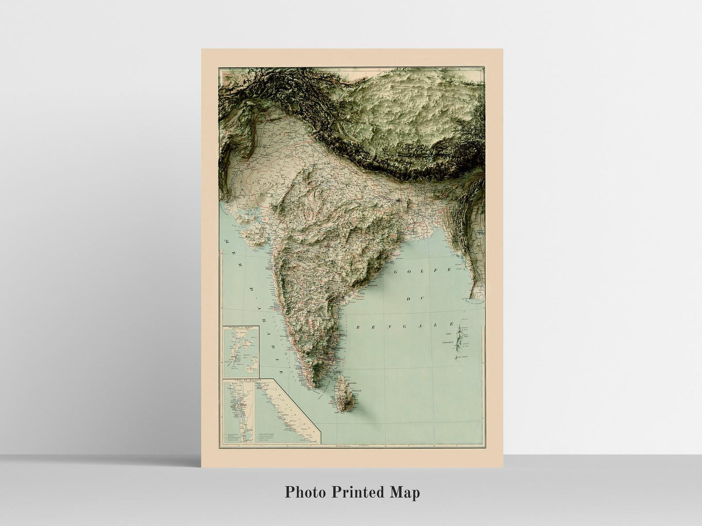 India Shaded relief map print, highlighting topography. Ideal for home decor and geography lovers