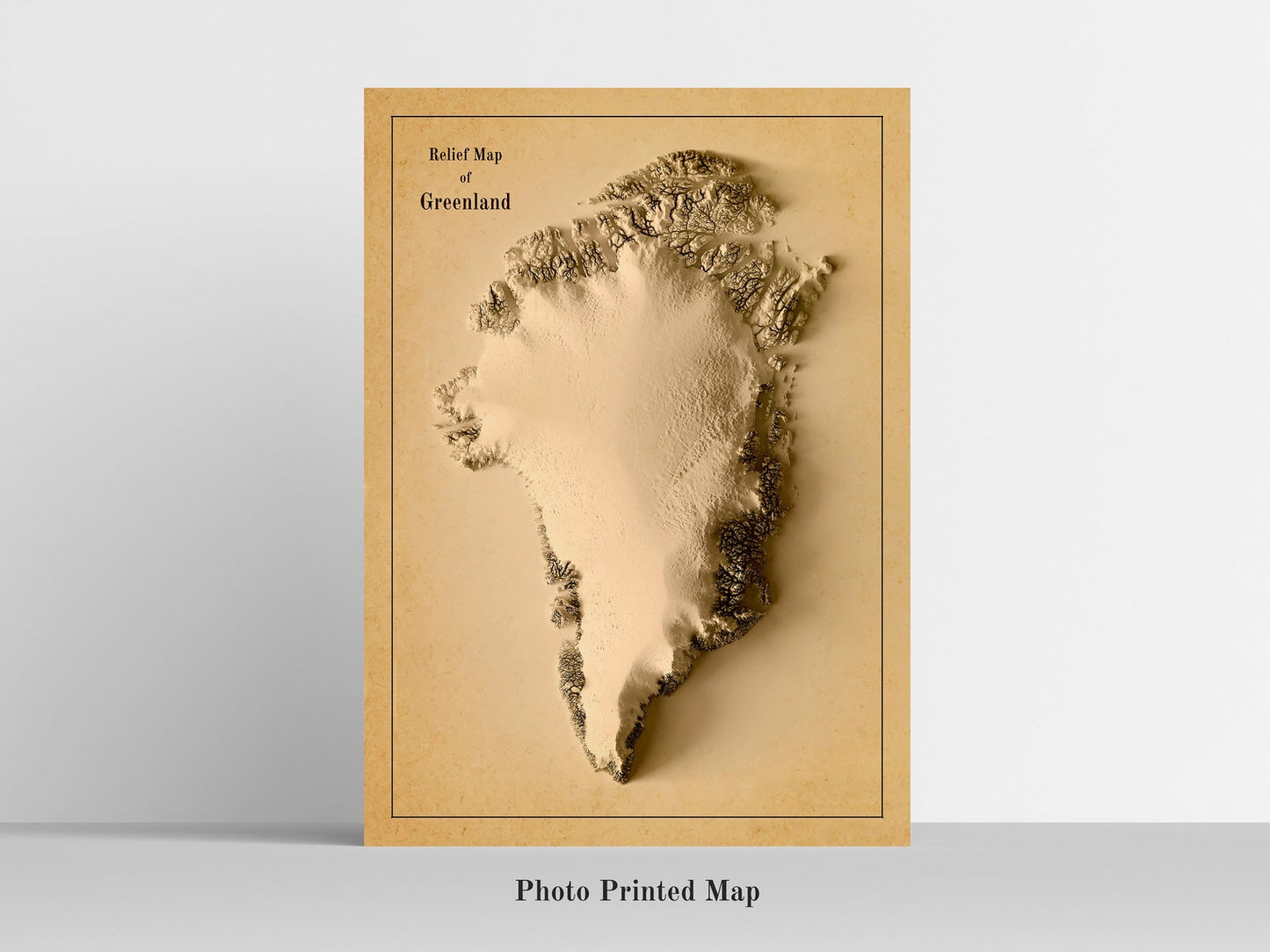 Greenland Shaded relief map print, highlighting topography. Ideal for home decor and geography lovers