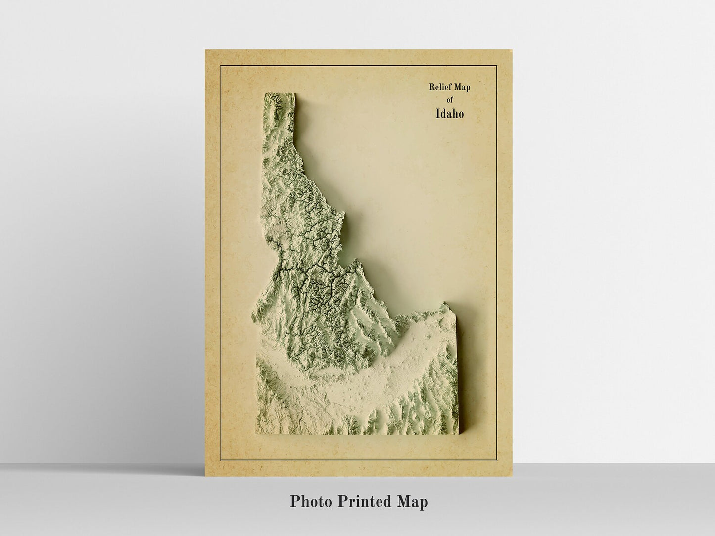 Idaho (USA) Shaded relief map print, highlighting topography. Ideal for home decor and geography lovers
