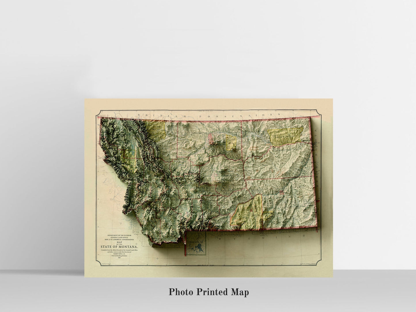 Montana (USA) Shaded relief map print, highlighting topography. Ideal for home decor and geography lovers