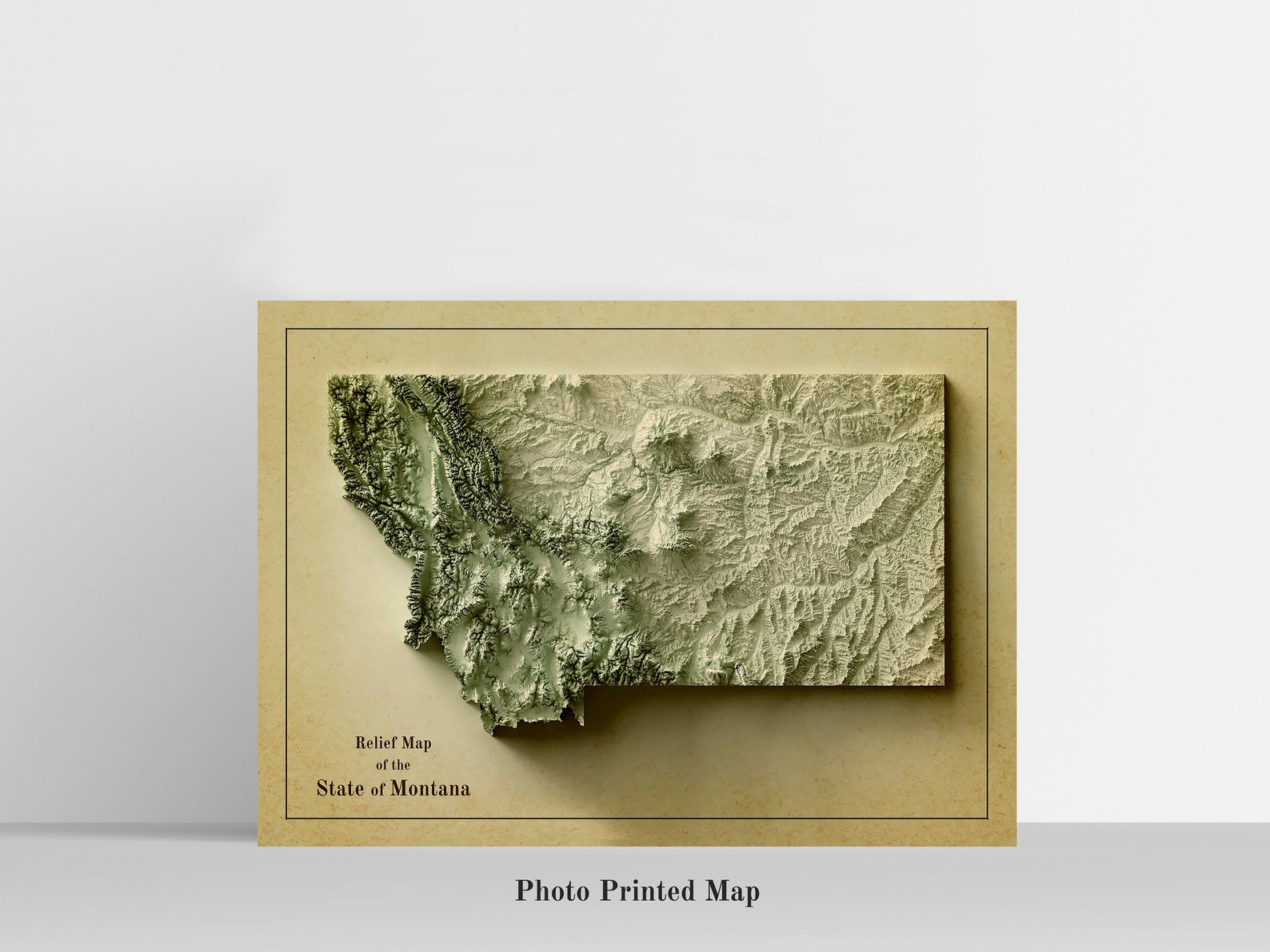 Montana (USA) Shaded relief map print, highlighting topography. Ideal for home decor and geography lovers
