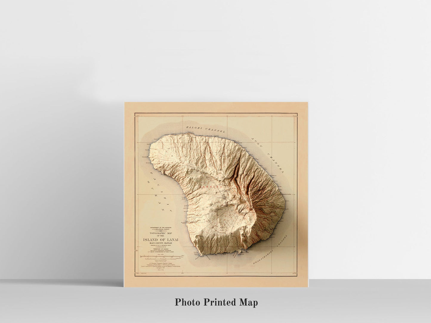 Lanai (Hawaii) Shaded relief map print, highlighting topography. Ideal for home decor and geography lovers