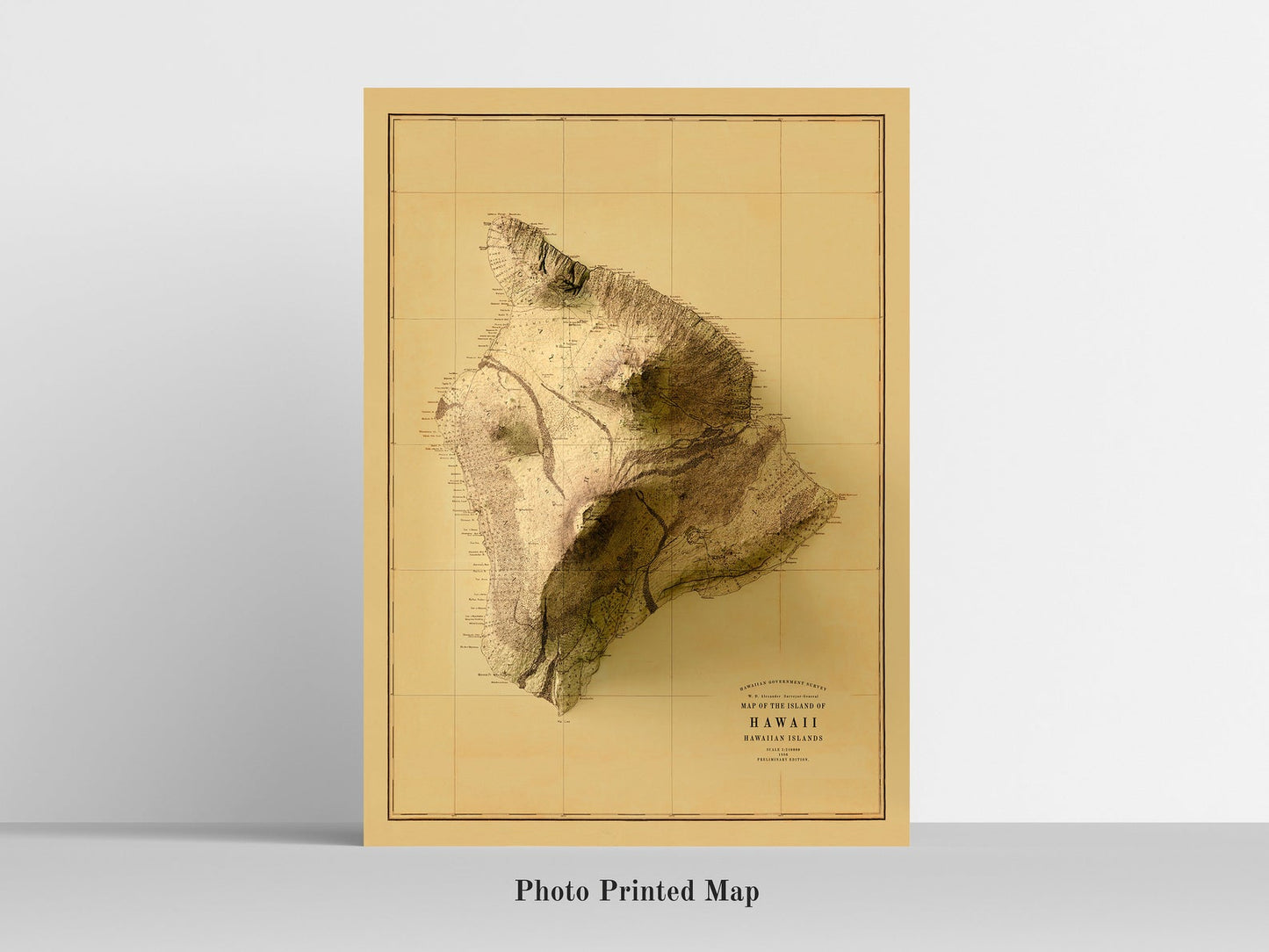 Hawaii Island Shaded relief map print, highlighting topography. Ideal for home decor and geography lovers