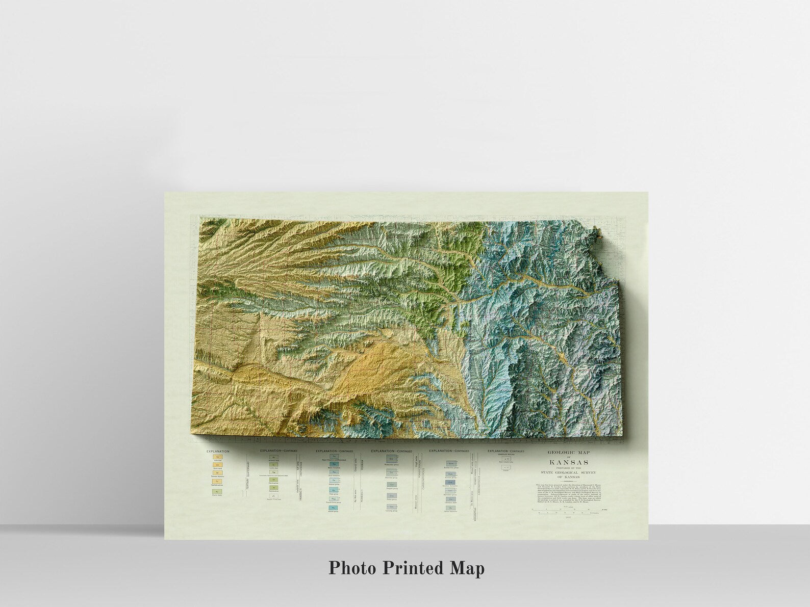 Kansas (USA) Shaded relief map print, highlighting topography. Ideal for home decor and geography lovers