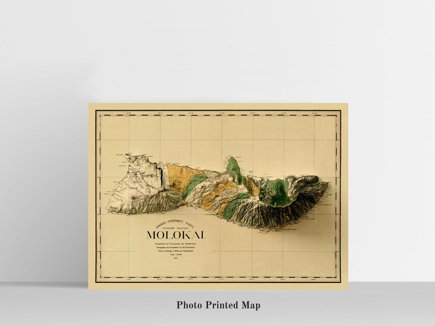 Molokai (Hawaii) Shaded relief map print, highlighting topography. Ideal for home decor and geography lovers