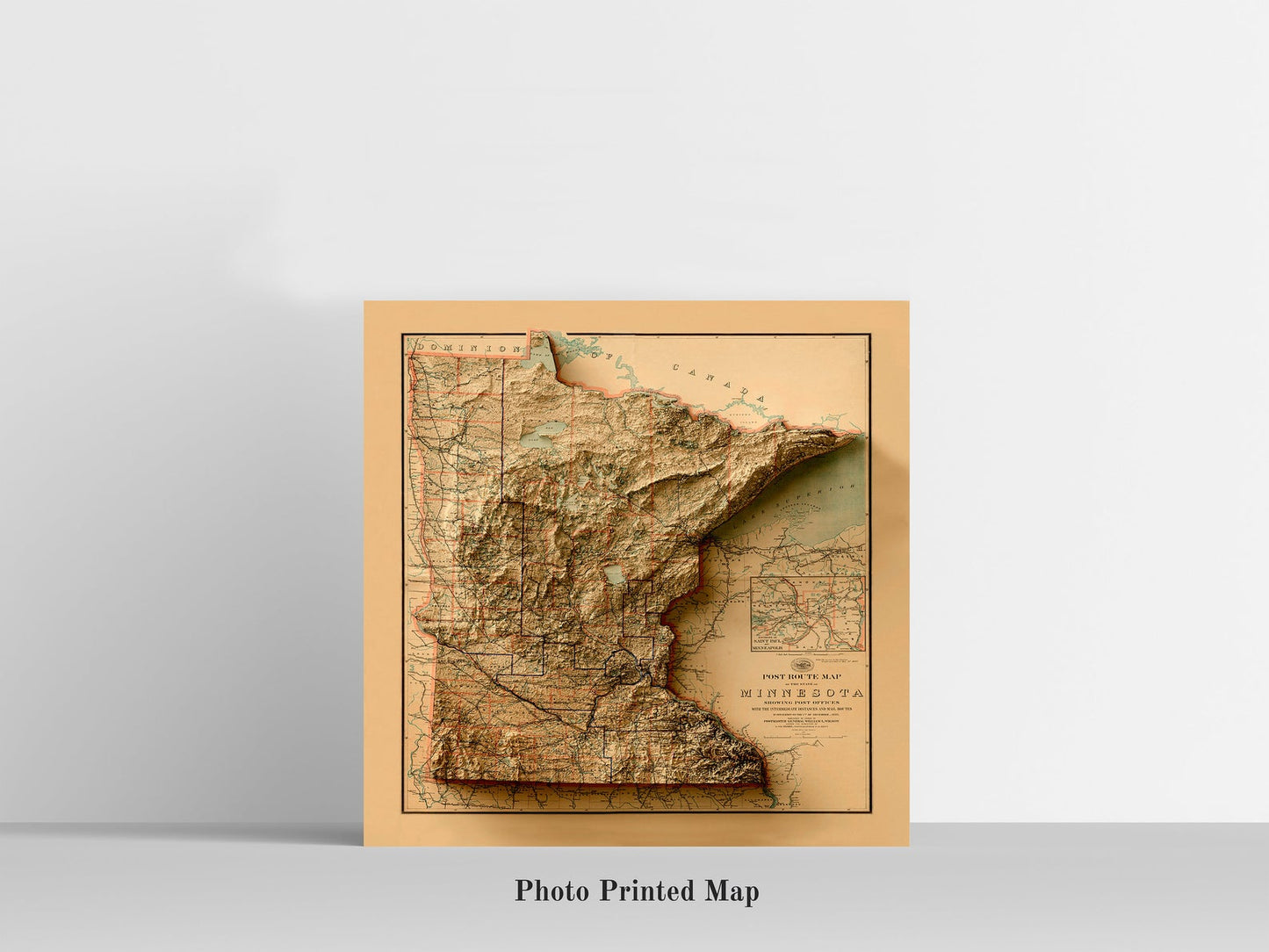 Minnesota (USA) Shaded relief map print, highlighting topography. Ideal for home decor and geography lovers