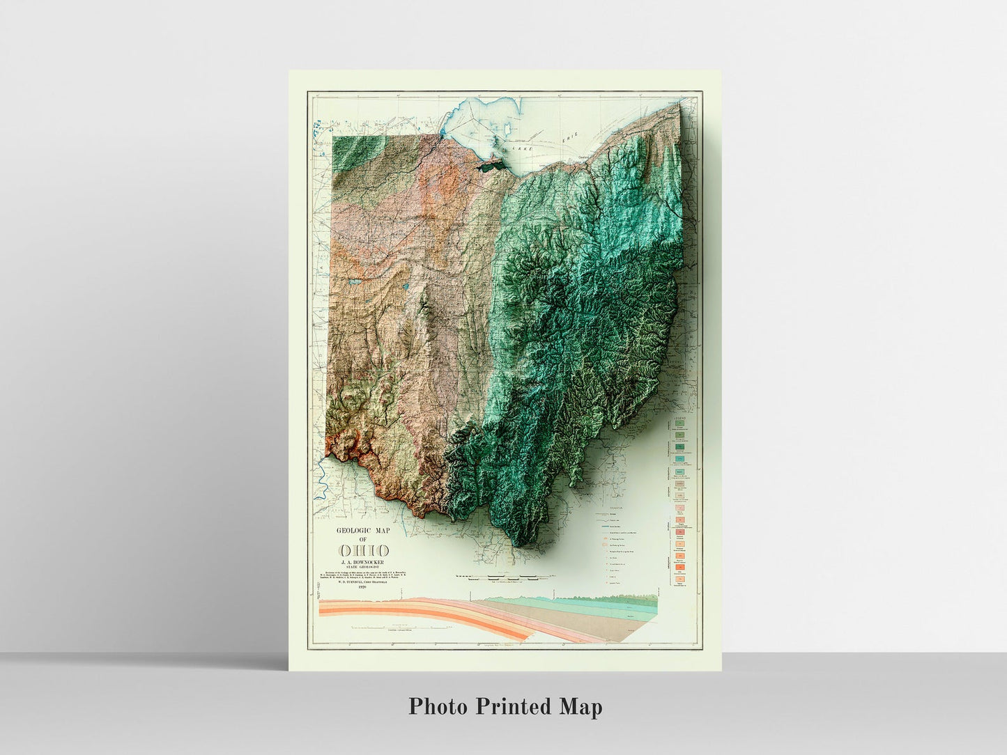 Ohio (USA) Shaded relief map print, highlighting topography. Ideal for home decor and geography lovers