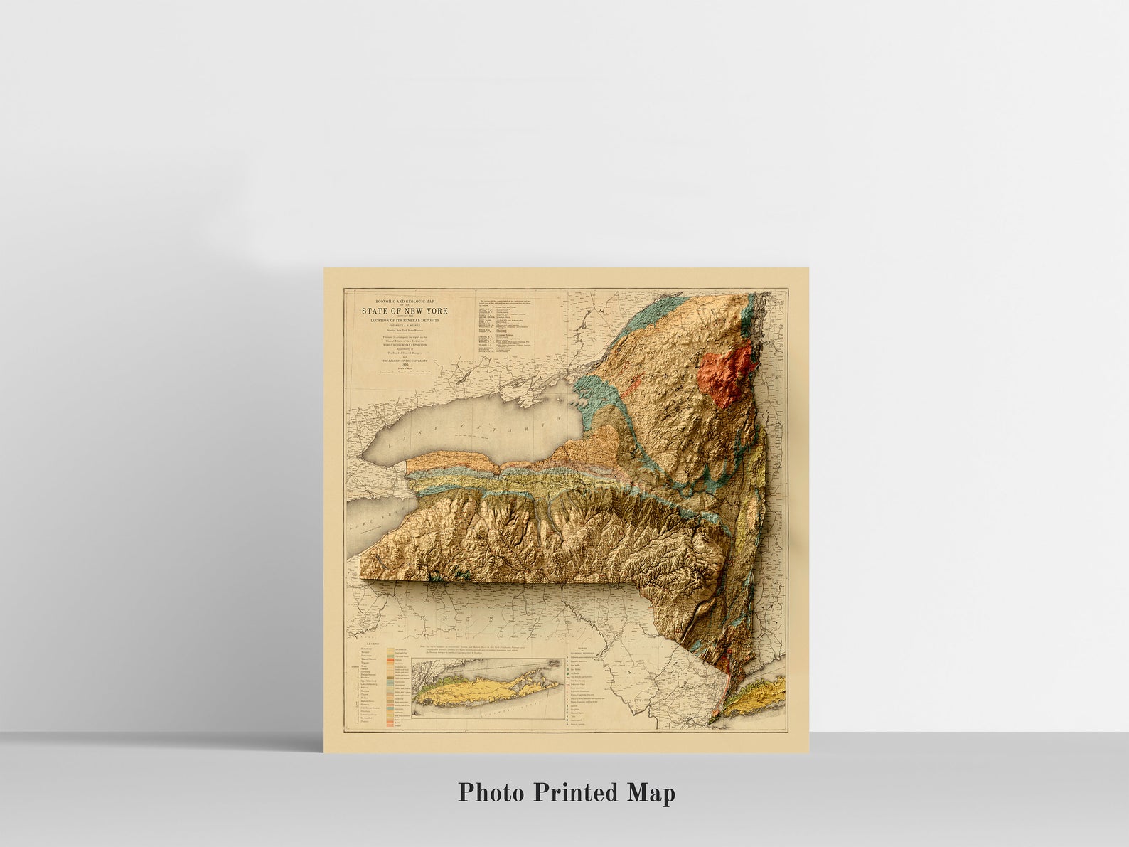 New York State Shaded relief map print, highlighting topography. Ideal for home decor and geography lovers