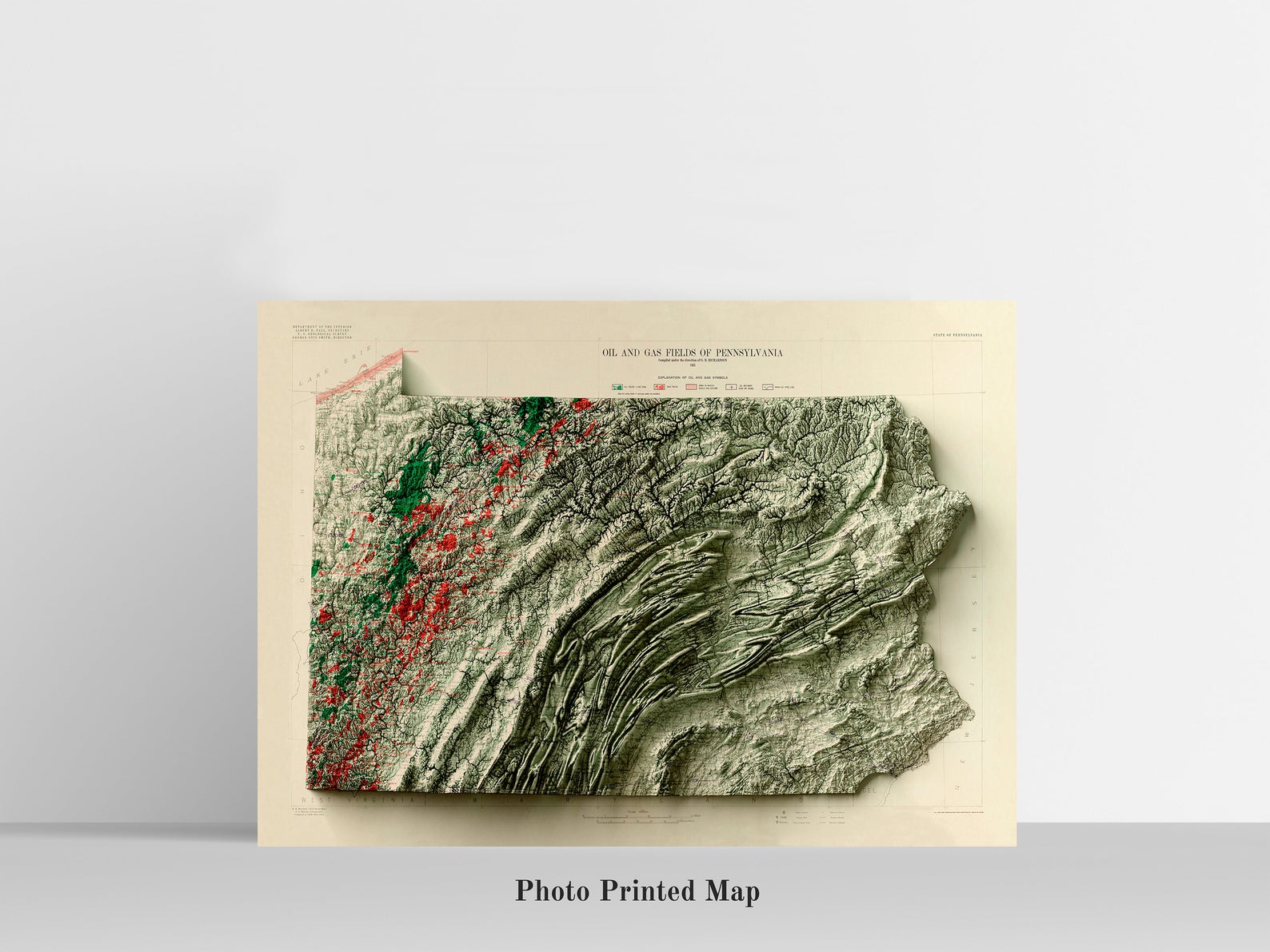 Pennsylvania (USA) Shaded relief map print, highlighting topography. Ideal for home decor and geography lovers