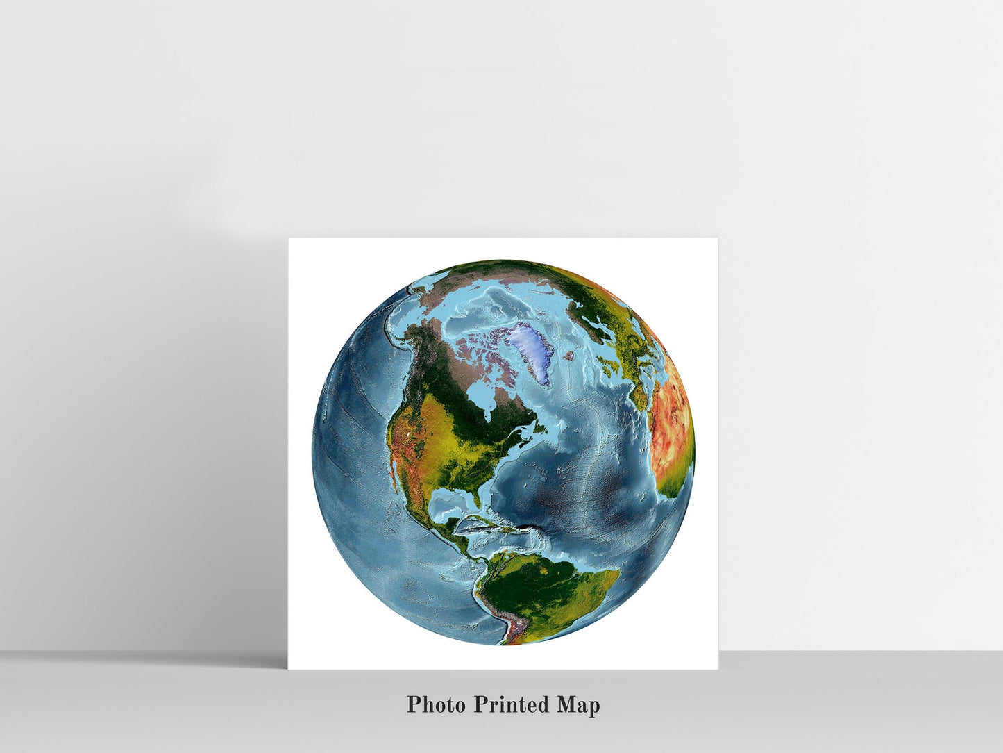The World From Space Projection World Shaded relief map print, highlighting topography. Ideal for home decor and geography lovers