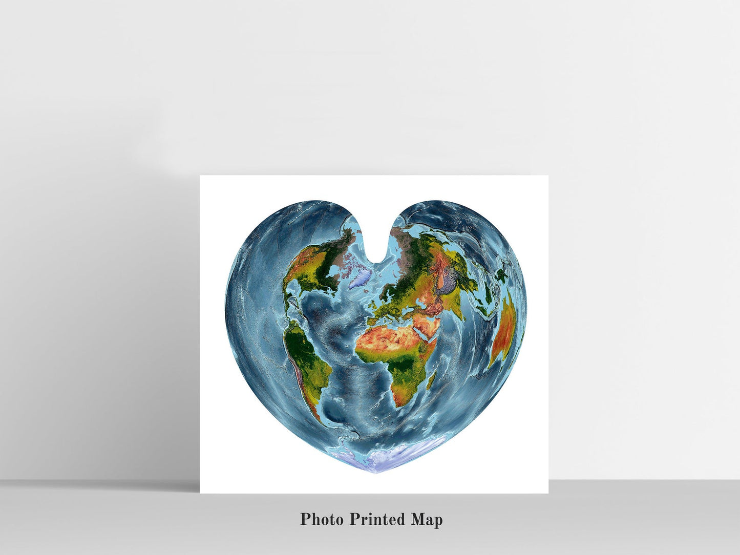 Bonne Projection World Shaded relief map print, highlighting topography. Ideal for home decor and geography lovers
