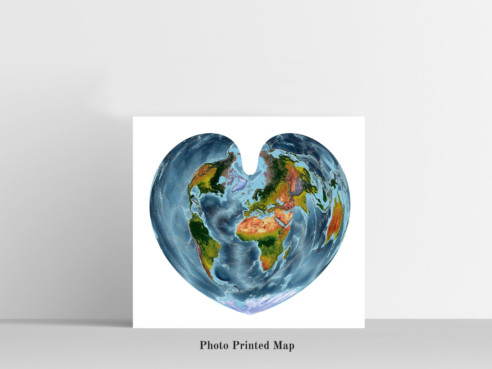 Bonne Projection World Shaded relief map print, highlighting topography. Ideal for home decor and geography lovers