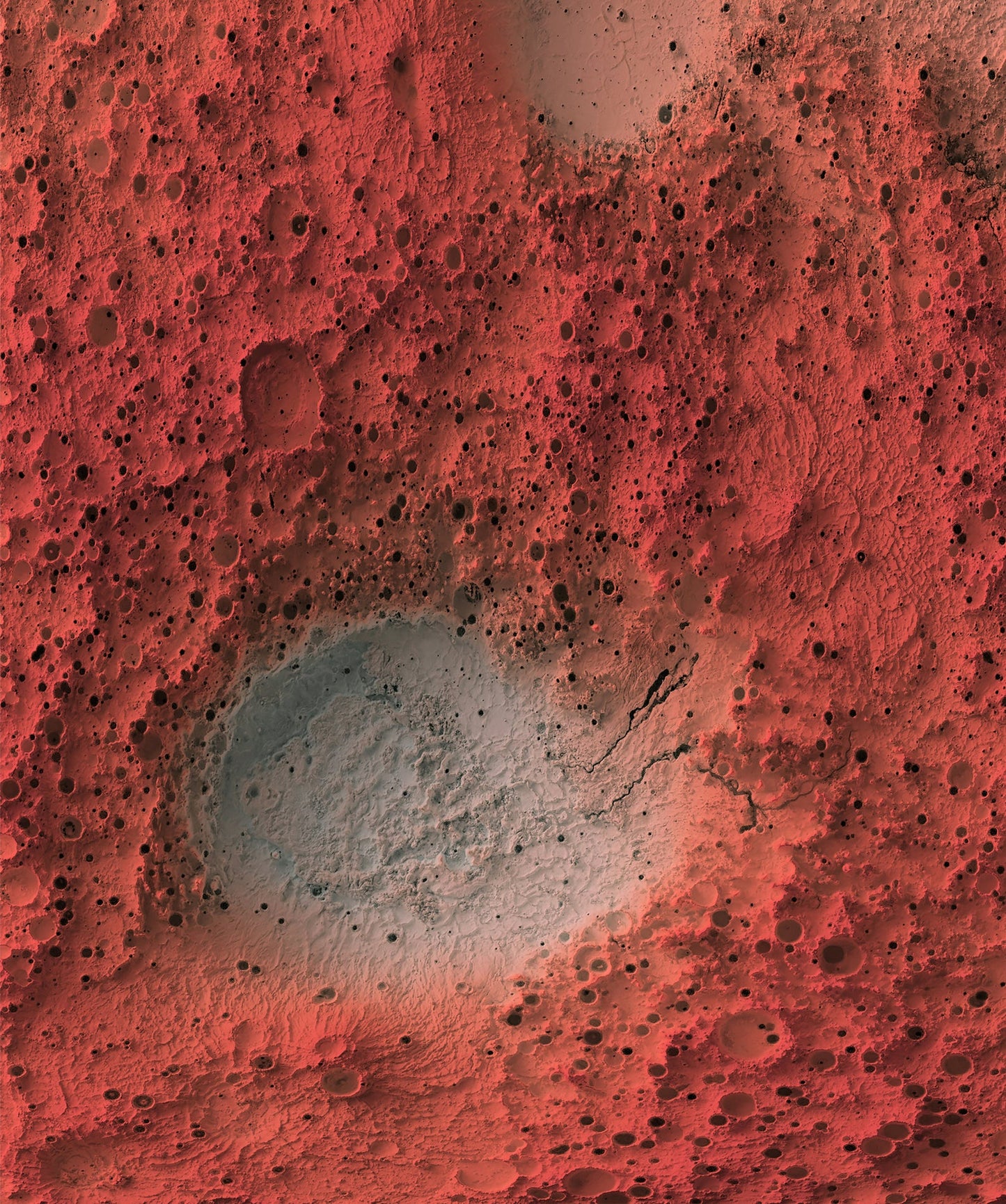Detailed close-up of a Mars relief map, showcasing textured topography and geographic contours