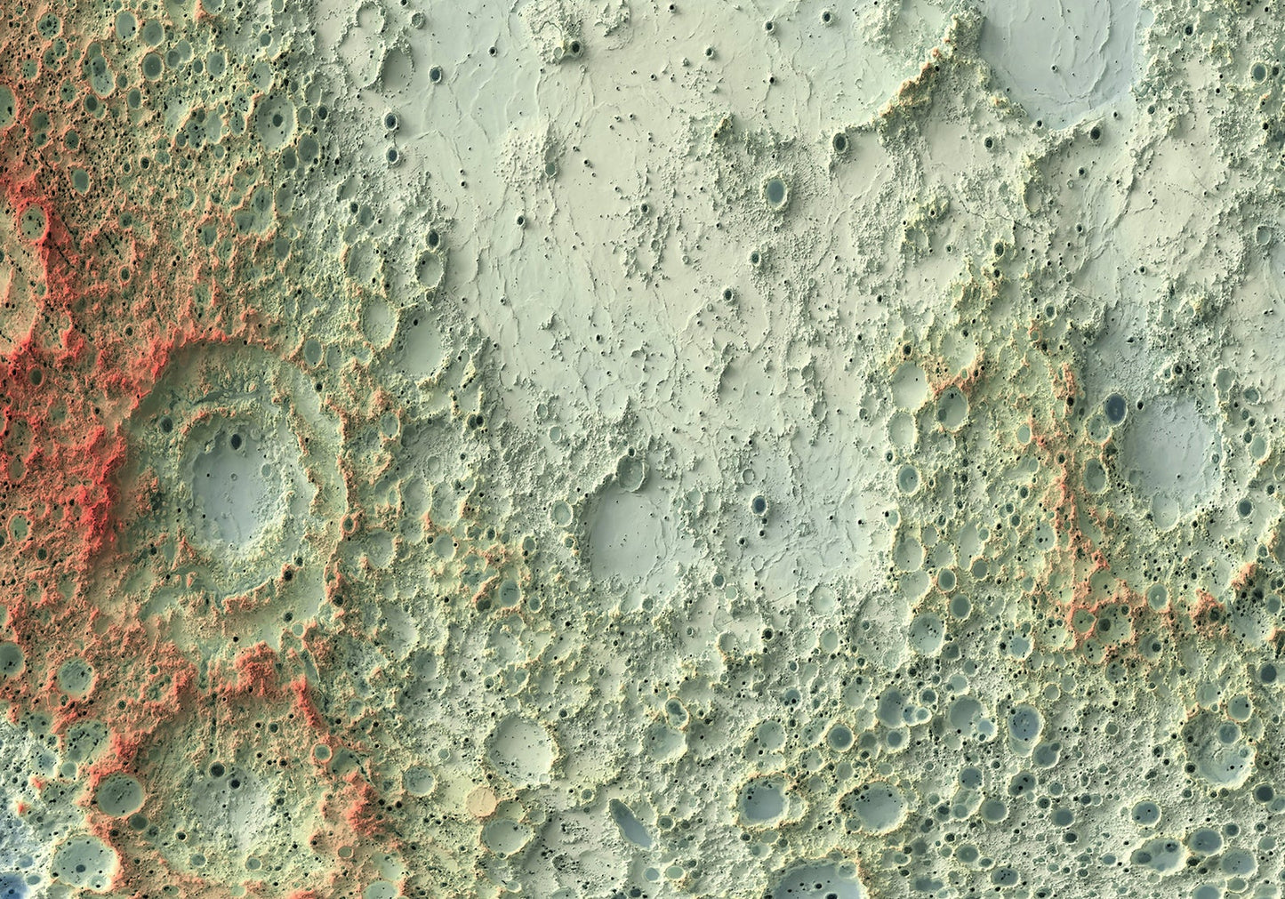 Detailed close-up of a Moon relief map, showcasing textured topography and geographic contours