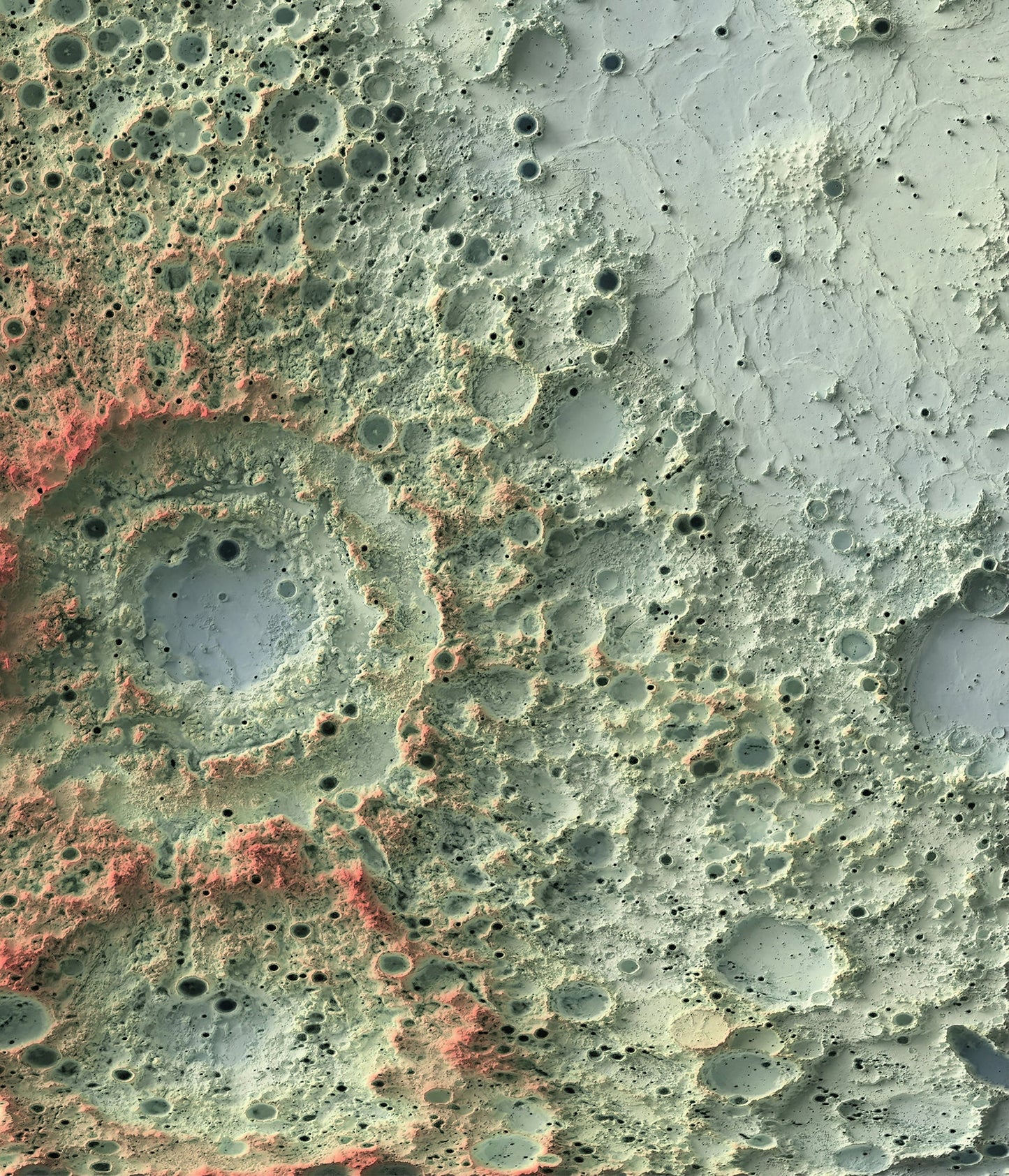 Detailed close-up of a Moon relief map, showcasing textured topography and geographic contours