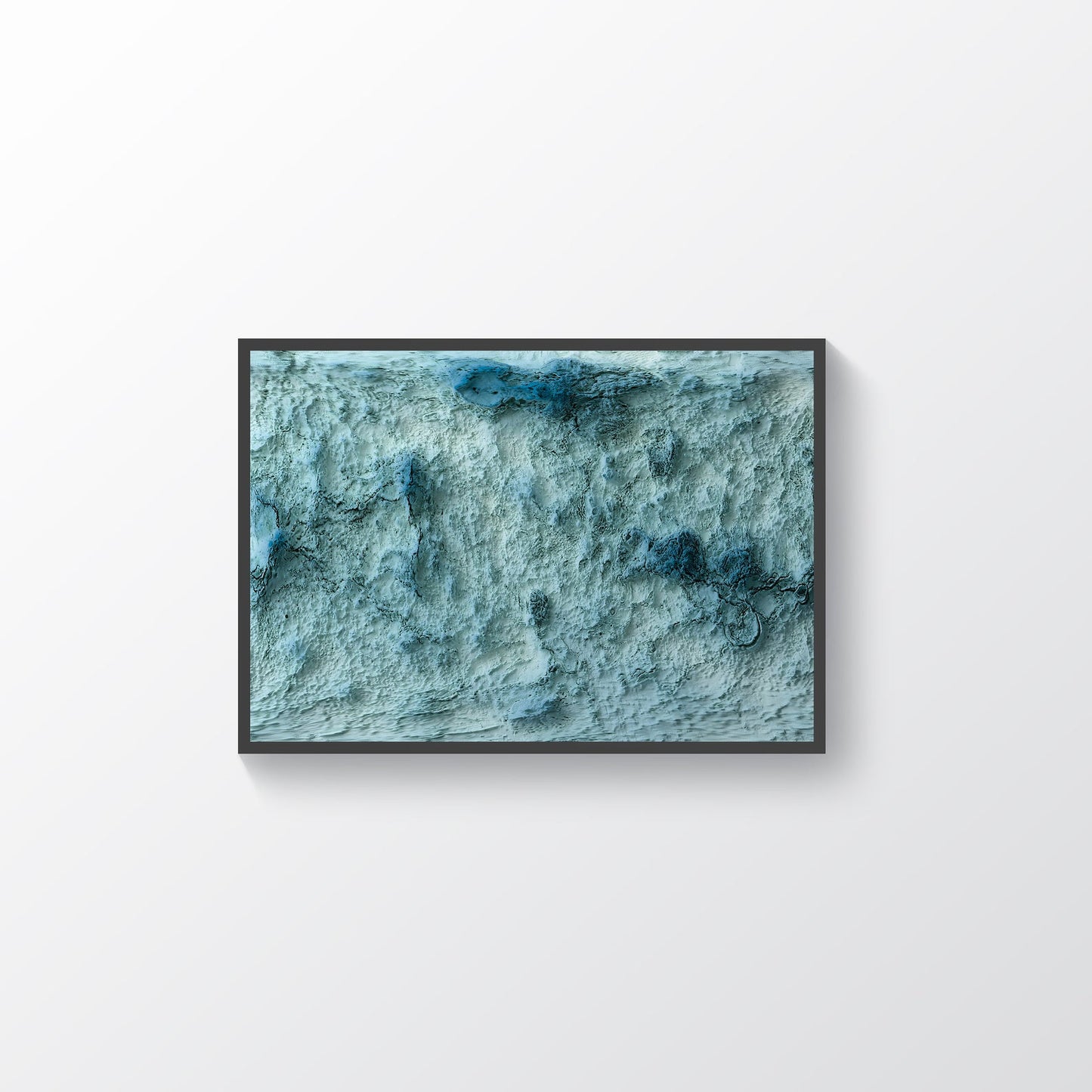 Venus Planet framed shaded relief map in black frame. Artistic print highlighting mountains with a realistic terrain effect
