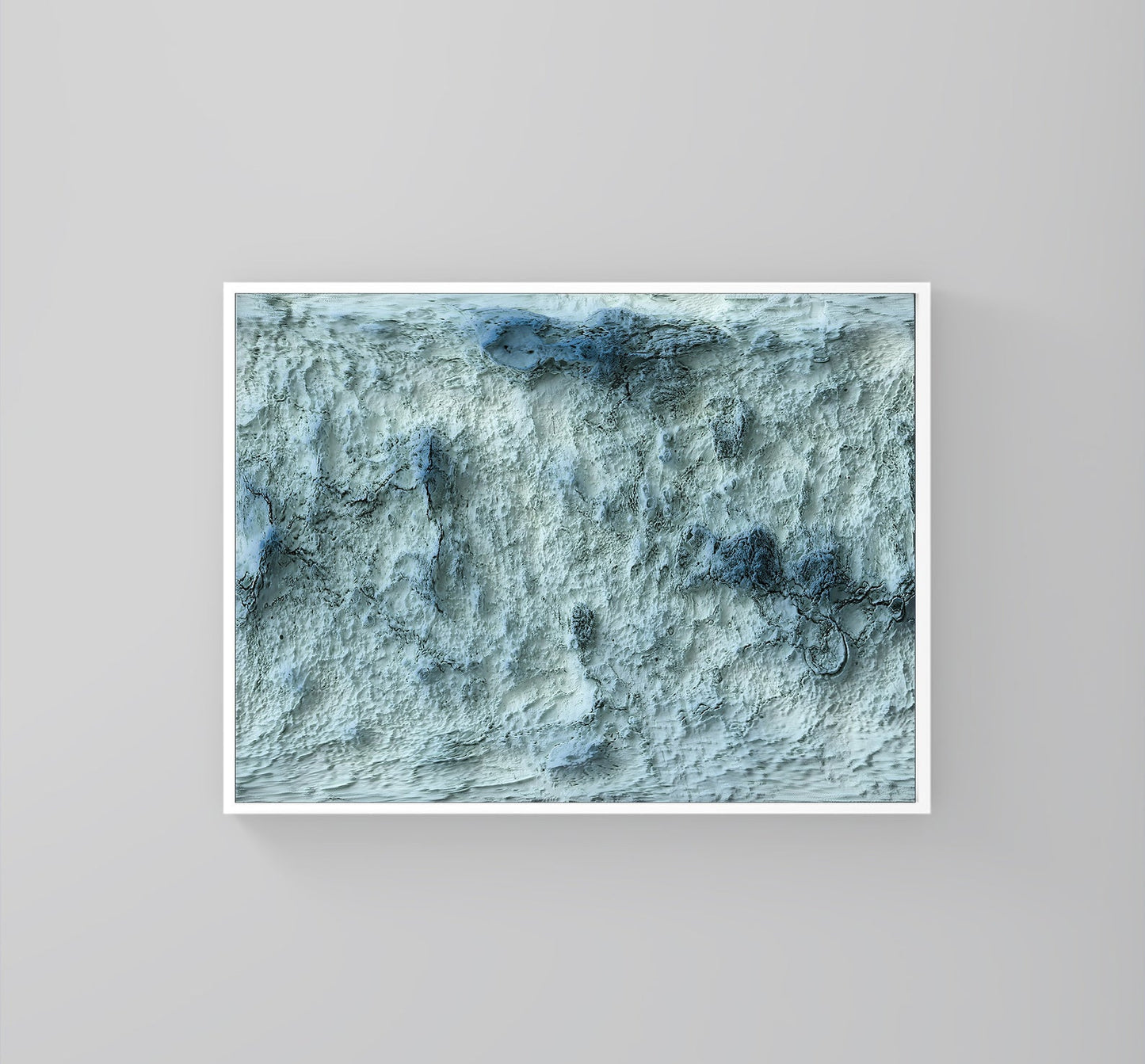 Venus Planet framed shaded relief map in white frame. Artistic print highlighting mountains with a realistic 3d effect