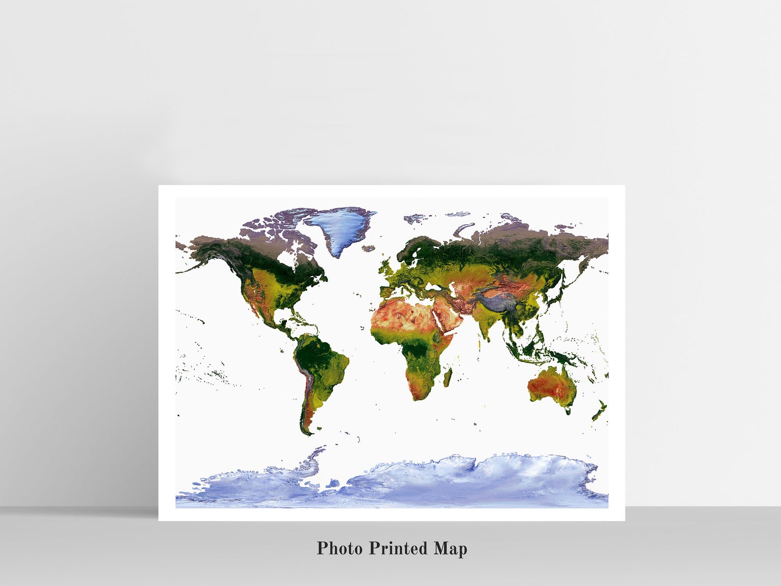 Gall Stereographic Projection World Shaded relief map print, highlighting topography. Ideal for home decor and geography lovers