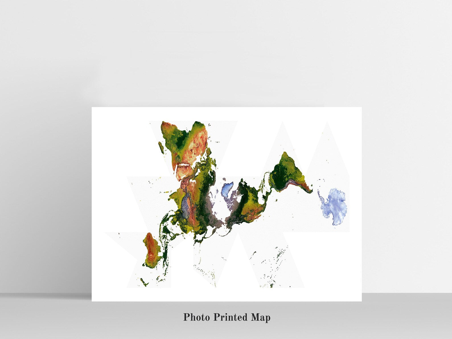 Fuller Projection World Shaded relief map print, highlighting topography. Ideal for home decor and geography lovers