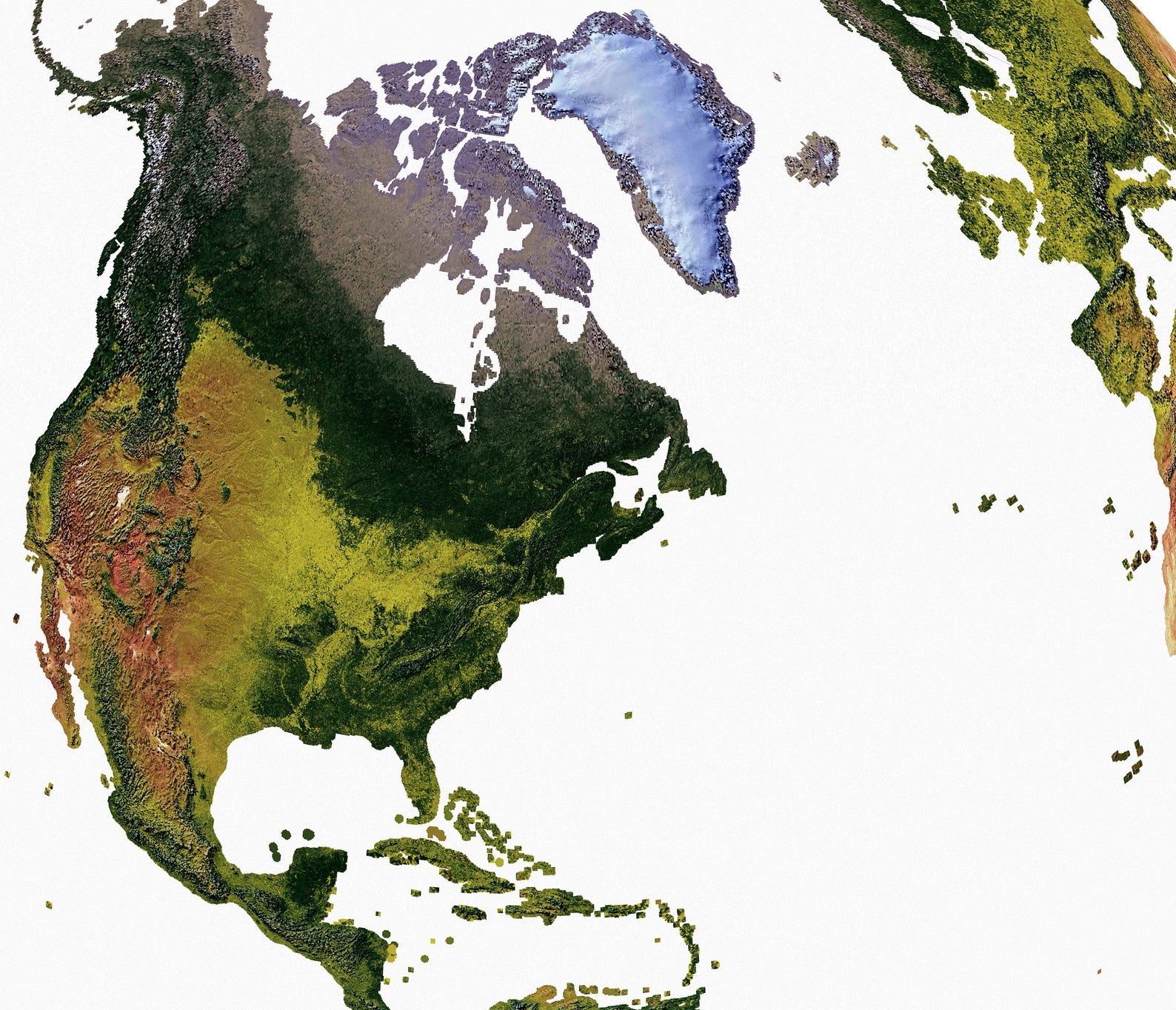 Detailed close-up of a The World From Space Projection World relief map, showcasing textured topography and geographic features