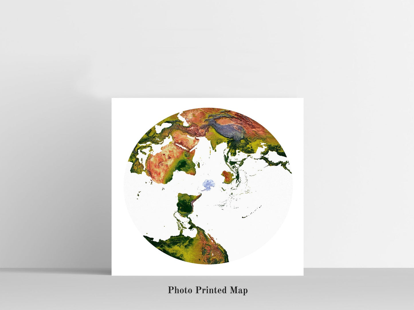 Antarctic Polar Stereographic Projection World Shaded relief map print, highlighting topography. Ideal for home decor and geography lovers