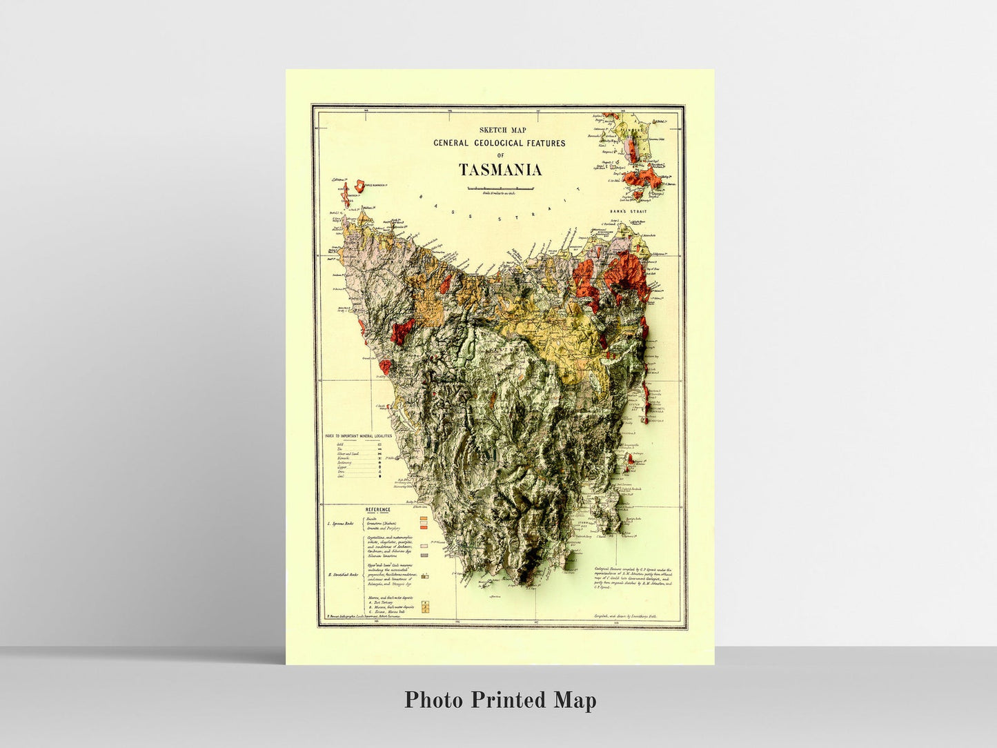 Tasmania (Australia) Shaded relief map print, highlighting topography. Ideal for home decor and geography lovers