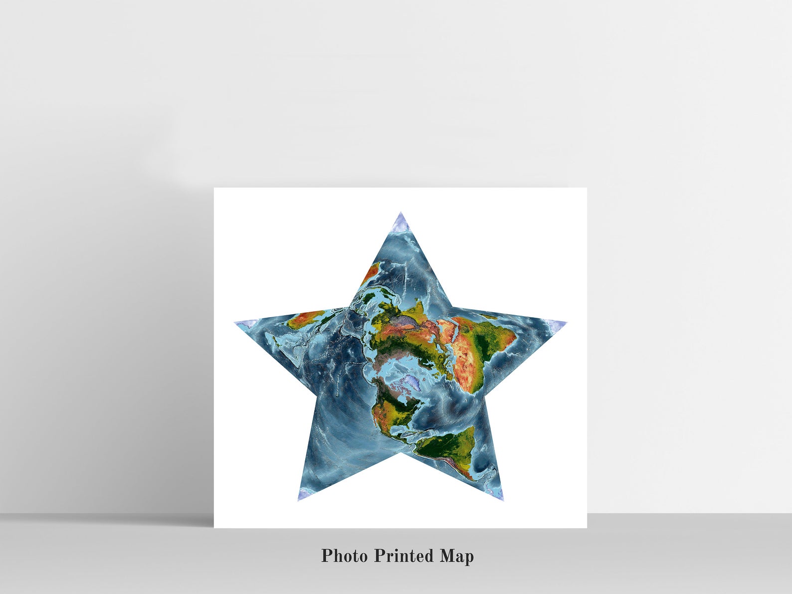 Berghaus Projection World Shaded relief map print, highlighting topography. Ideal for home decor and geography lovers