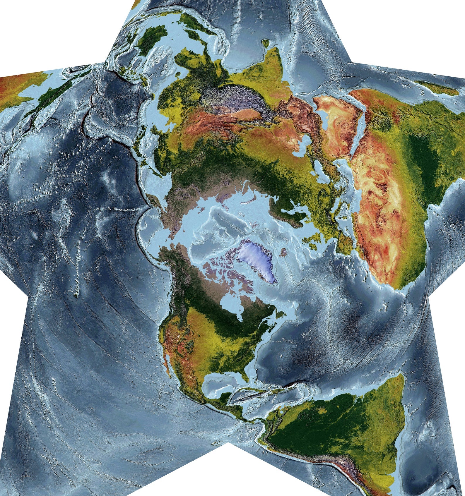 Detailed close-up of a Berghaus Projection World relief map, showcasing textured topography and geographic features