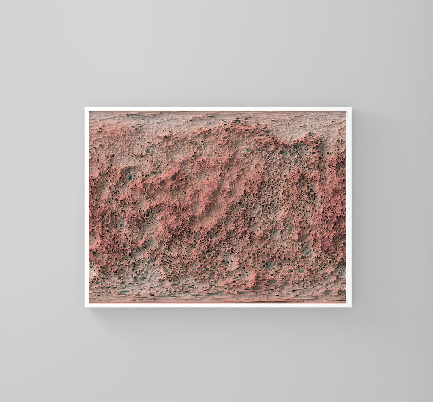 Mercury framed shaded relief map in white frame. Artistic print highlighting mountains with a realistic 3d effect