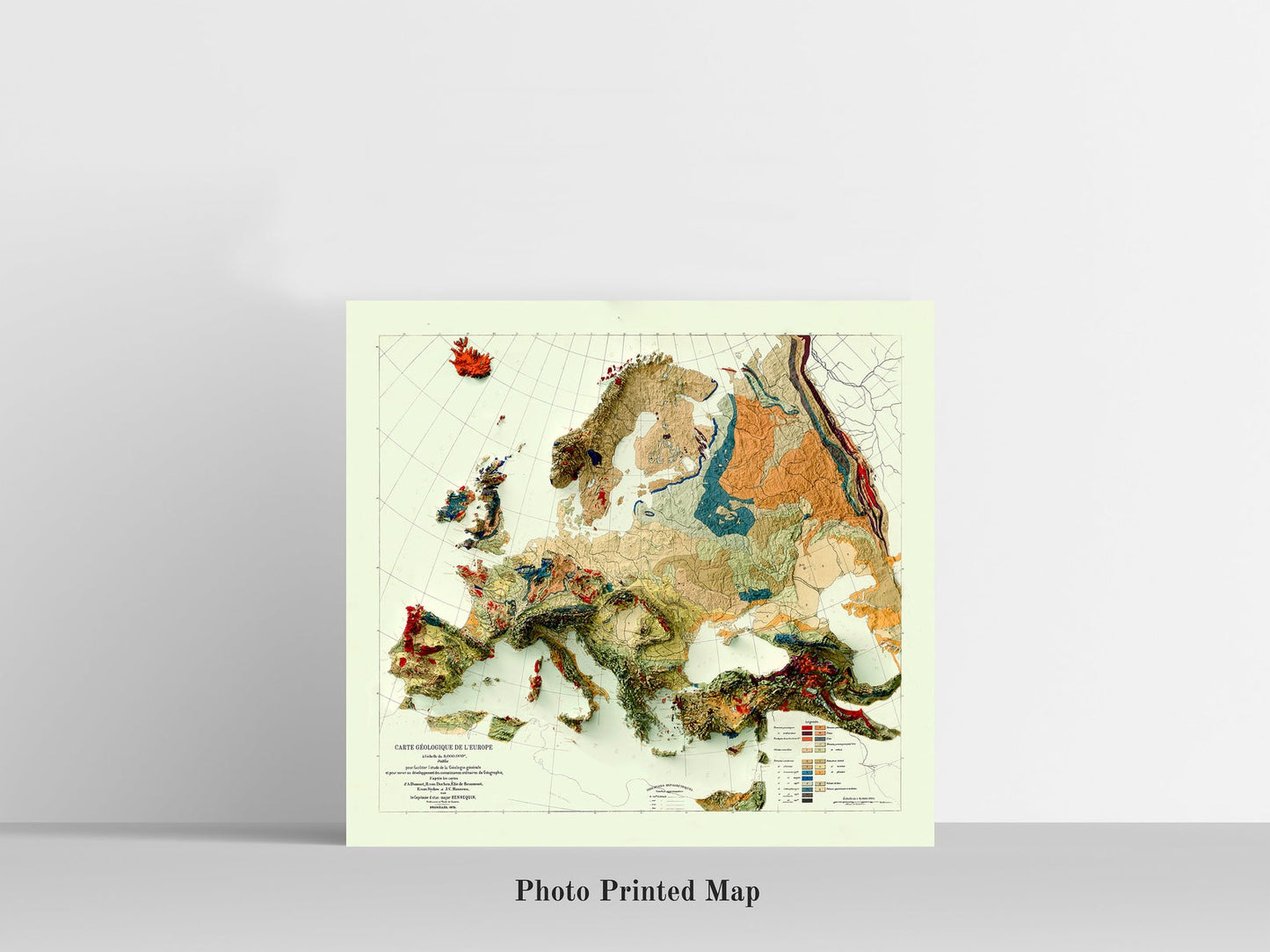 Europe Shaded relief map print, highlighting topography. Ideal for home decor and geography lovers