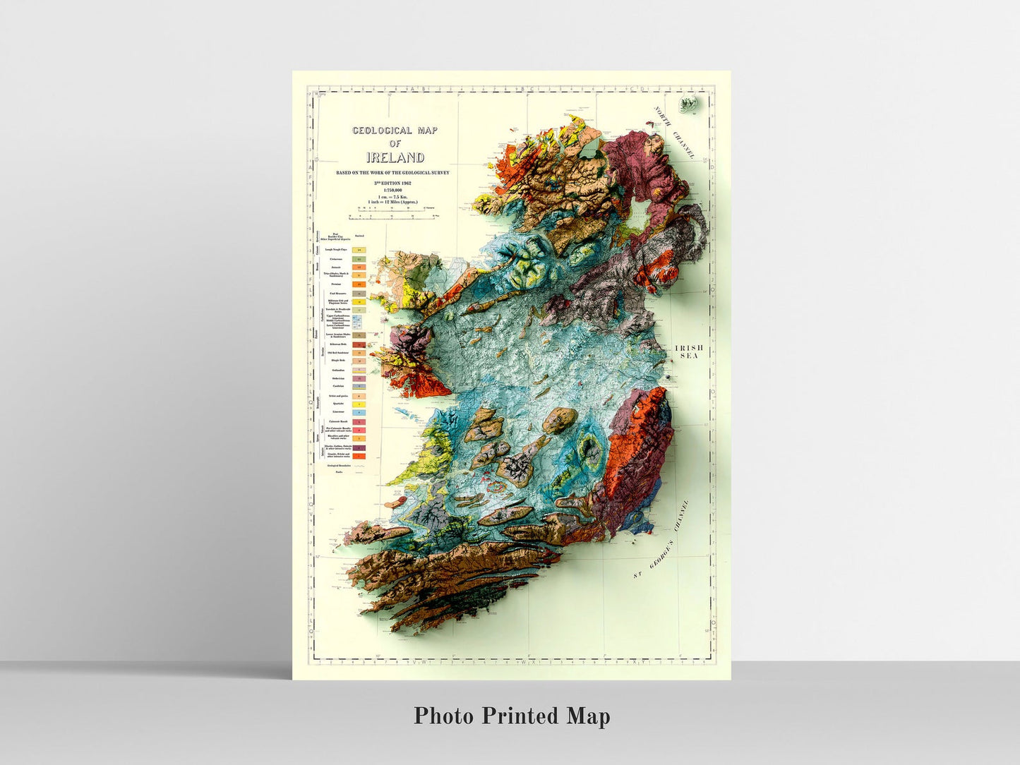 Ireland Shaded relief map print, highlighting topography. Ideal for home decor and geography lovers