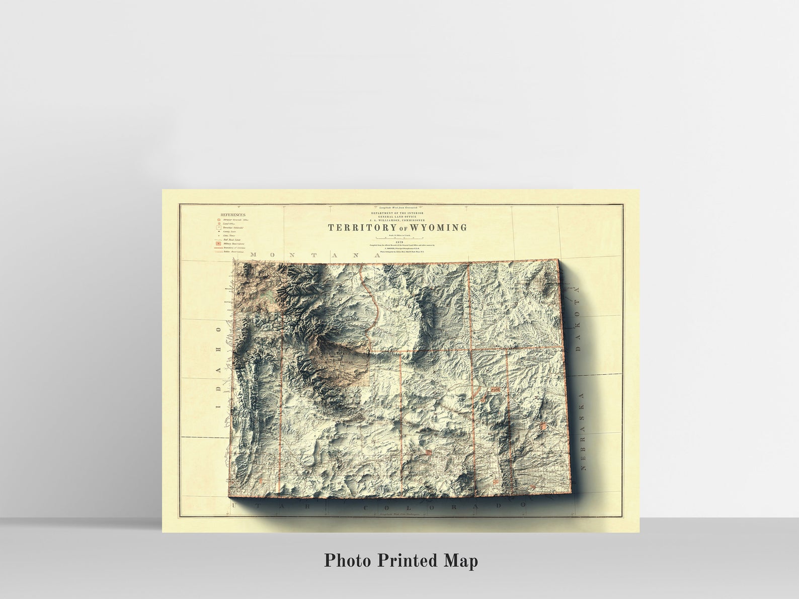 Wyoming (USA) Shaded relief map print, highlighting topography. Ideal for home decor and geography lovers