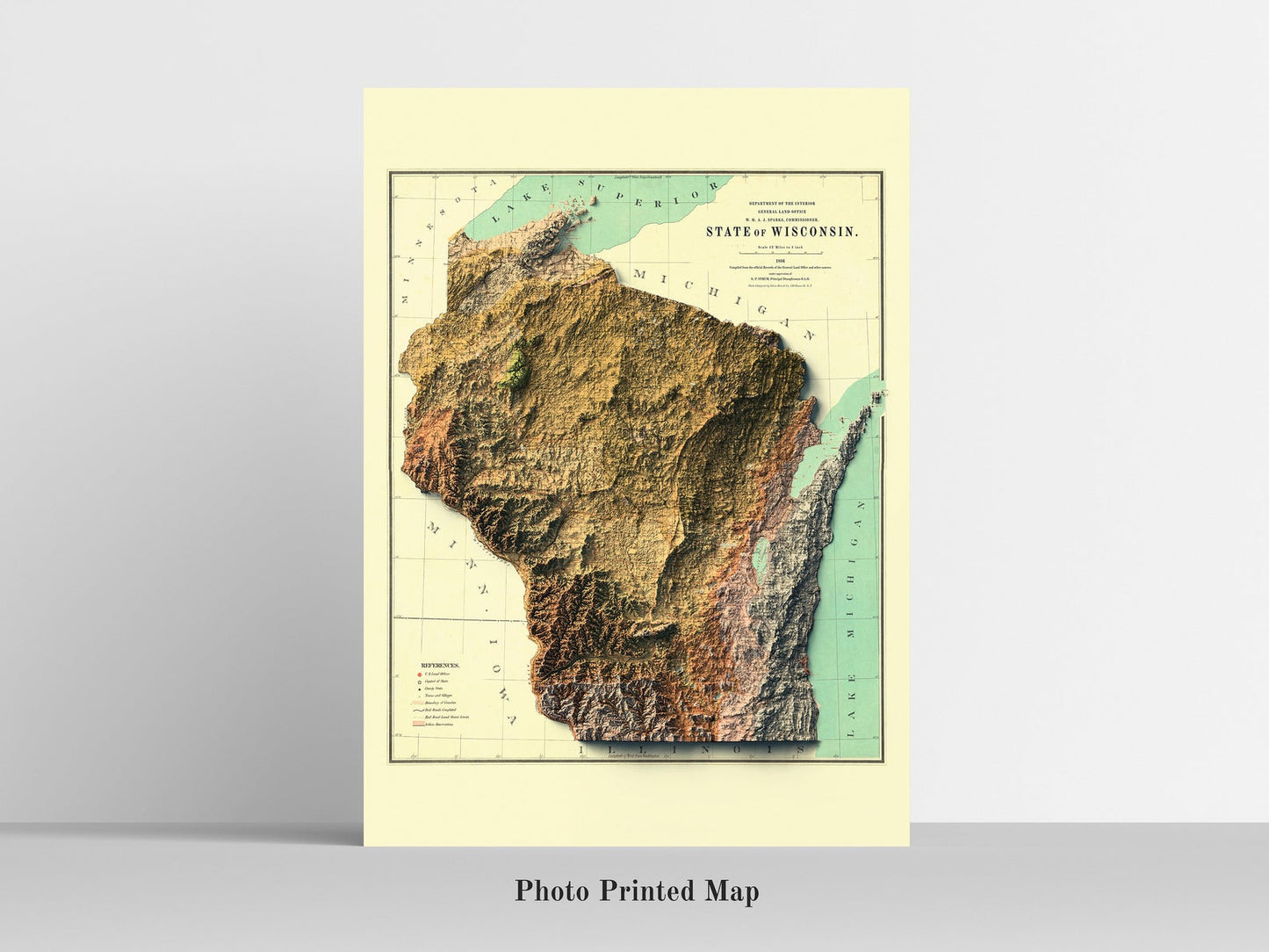 Wyoming (USA) Shaded relief map print, highlighting topography. Ideal for home decor and geography lovers