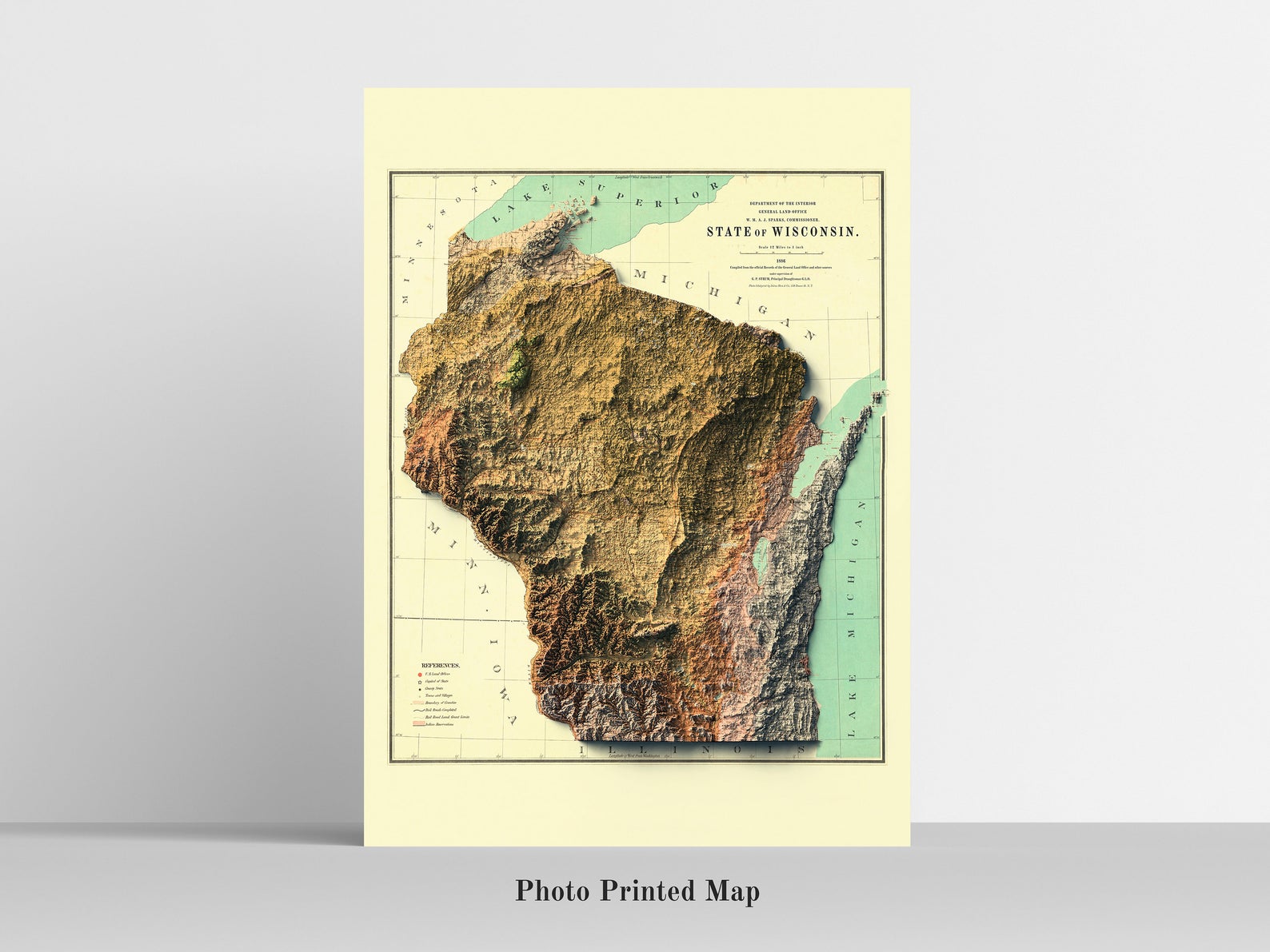 Wyoming (USA) Shaded relief map print, highlighting topography. Ideal for home decor and geography lovers