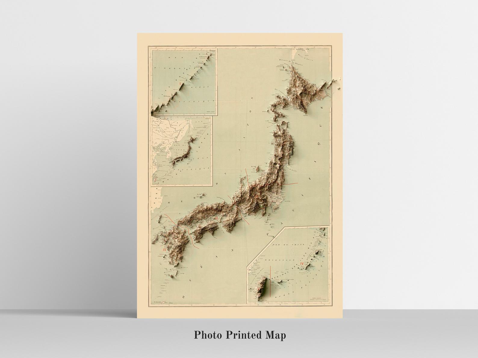 Japan Shaded relief map print, highlighting topography. Ideal for home decor and geography lovers