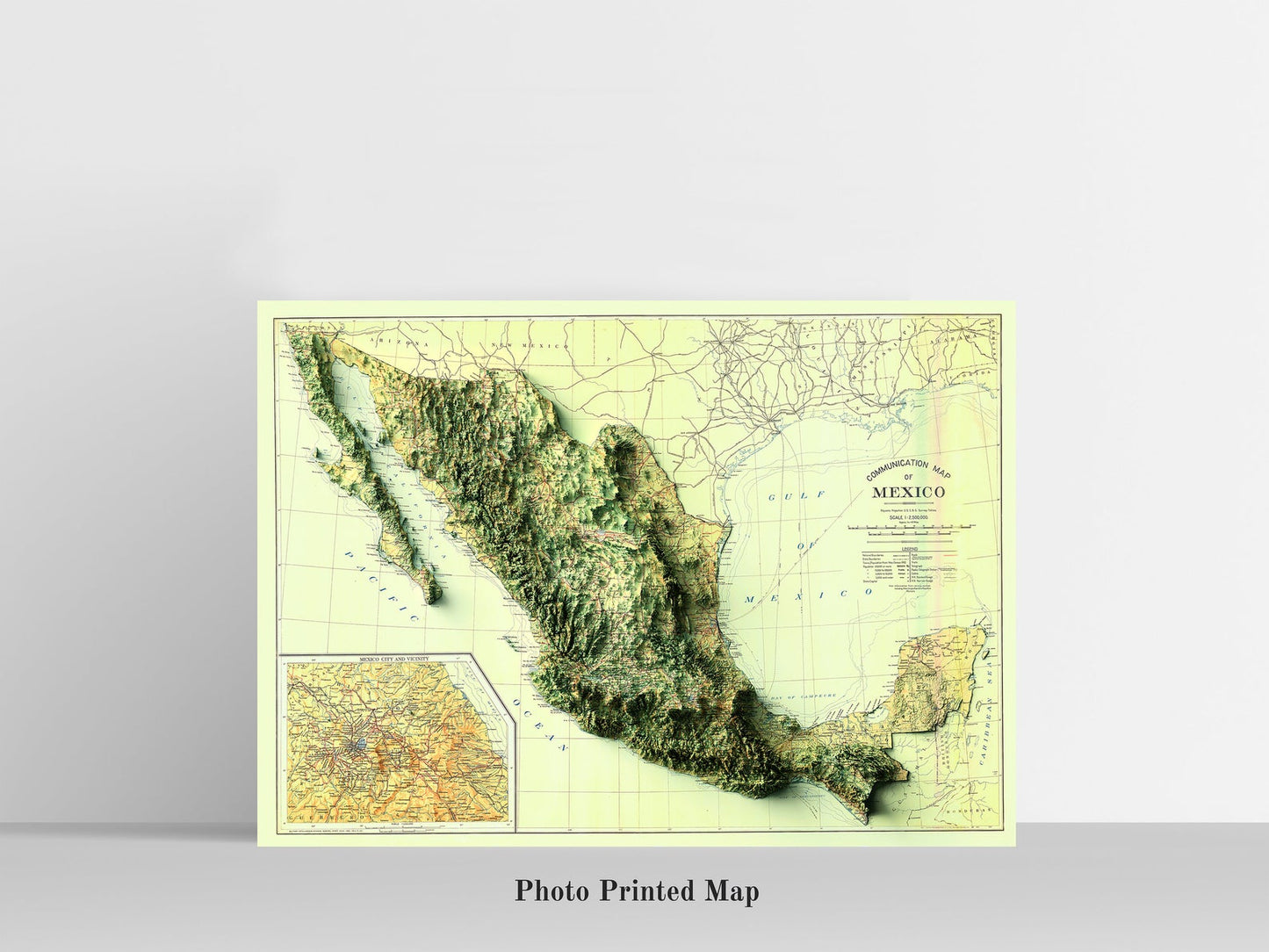 Mexico Shaded relief map print, highlighting topography. Ideal for home decor and geography lovers