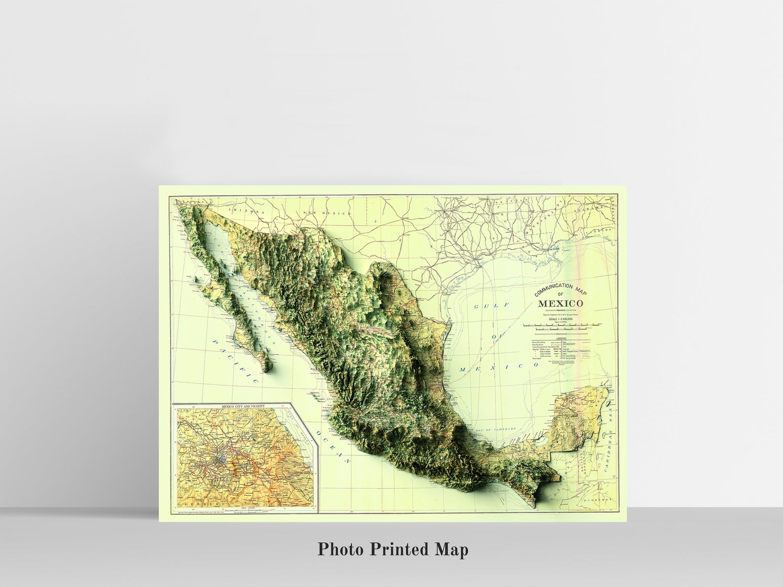 Mexico Shaded relief map print, highlighting topography. Ideal for home decor and geography lovers