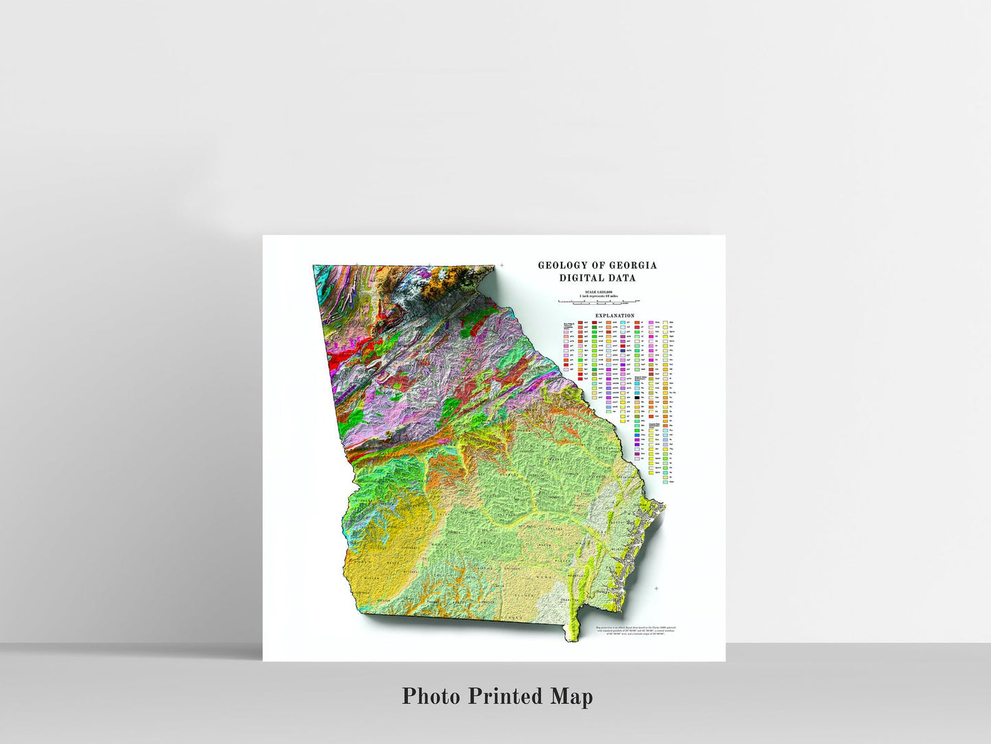 Georgia (USA) Shaded relief map print, highlighting topography. Ideal for home decor and geography lovers