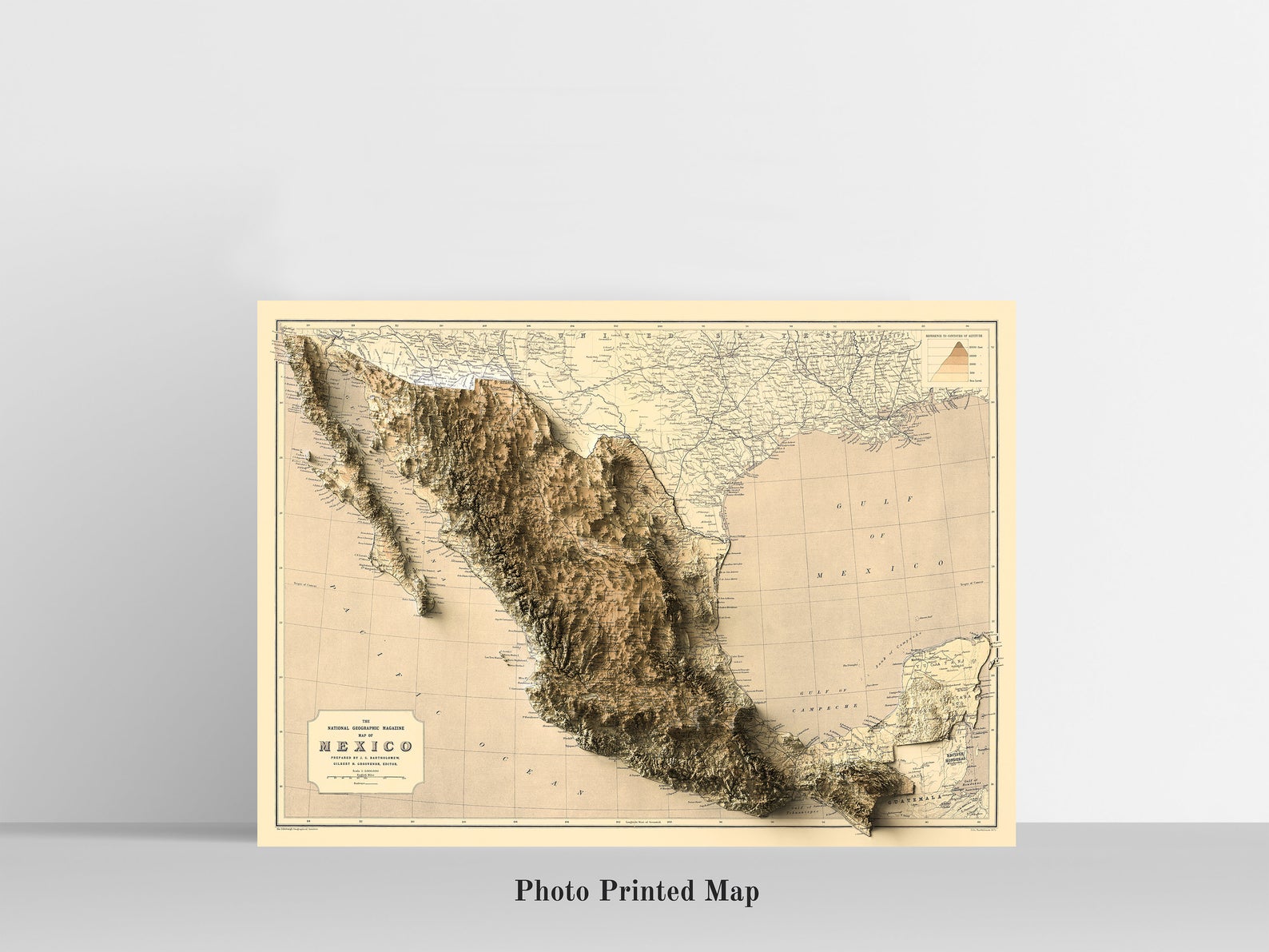 Mexico Shaded relief map print, highlighting topography. Ideal for home decor and geography lovers