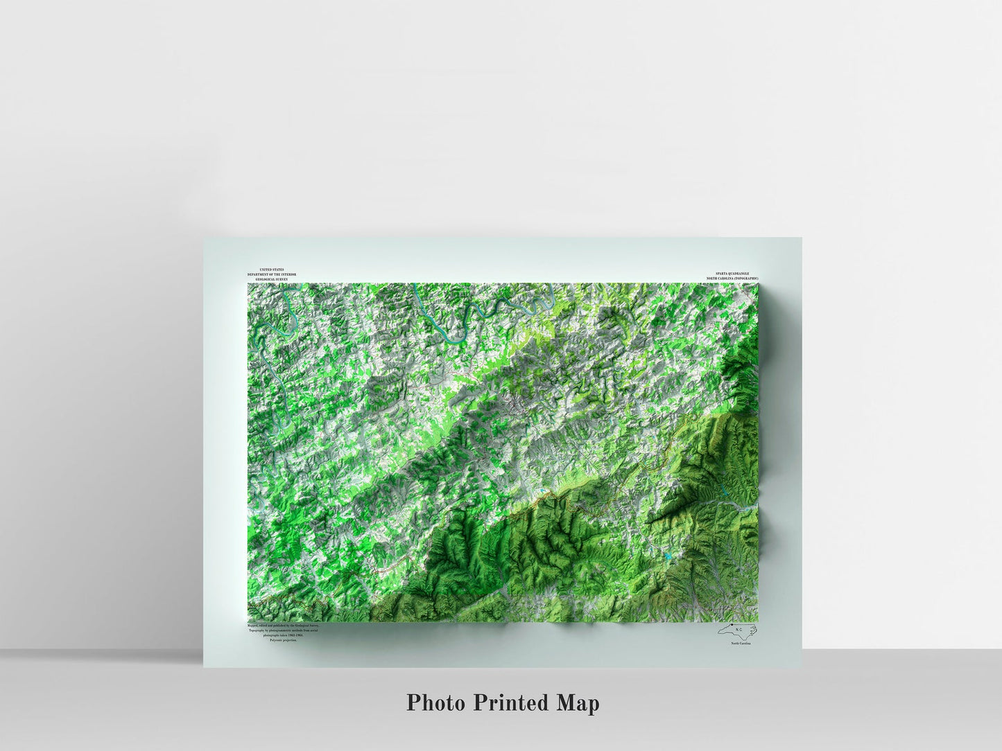 Alleghany County (North Carolina) relief map print, highlighting topography. Ideal for home decor and geography lovers
